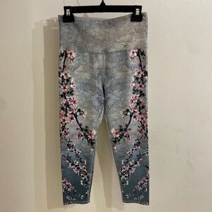 Fold Over Waist Cherry Blossom Print Leggings